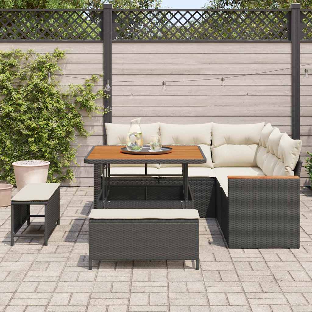 Havesofa Sæt 8 stk. 5-Antal sæder Sort Poly rattan