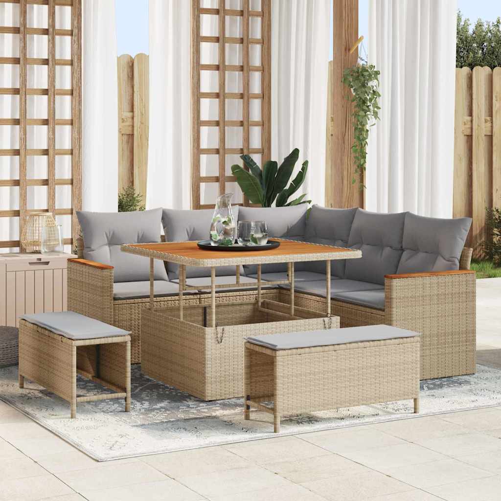 Havesofa Sæt 8 stk. 5-Antal sæder Beige Poly rattan