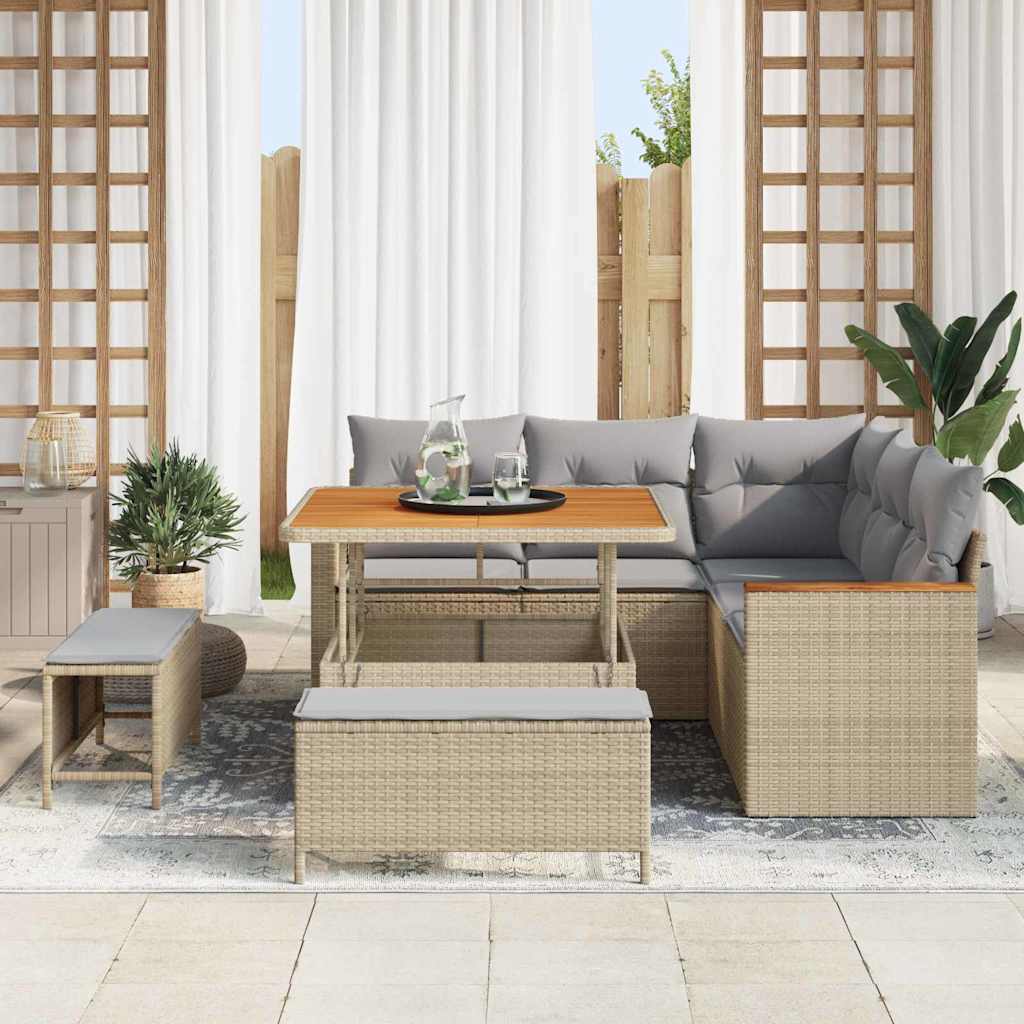 Havesofa Sæt 8 stk. 5-Antal sæder Beige Poly rattan