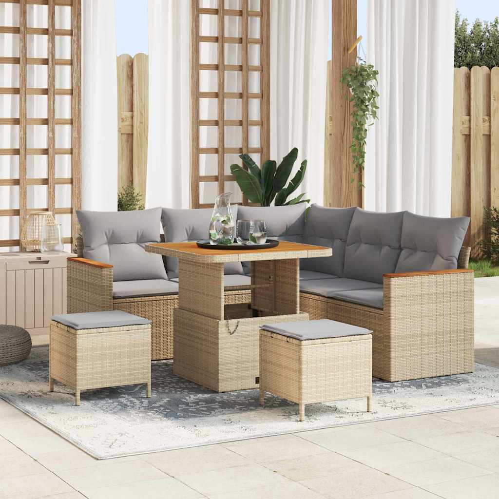 Havesofa Sæt 8 stk. 5-Antal sæder Beige Poly rattan