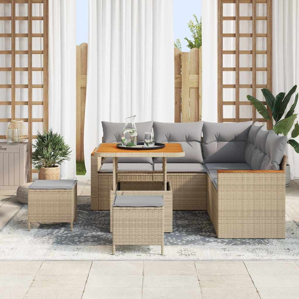 Havesofa Sæt 8 stk. 5-Antal sæder Beige Poly rattan