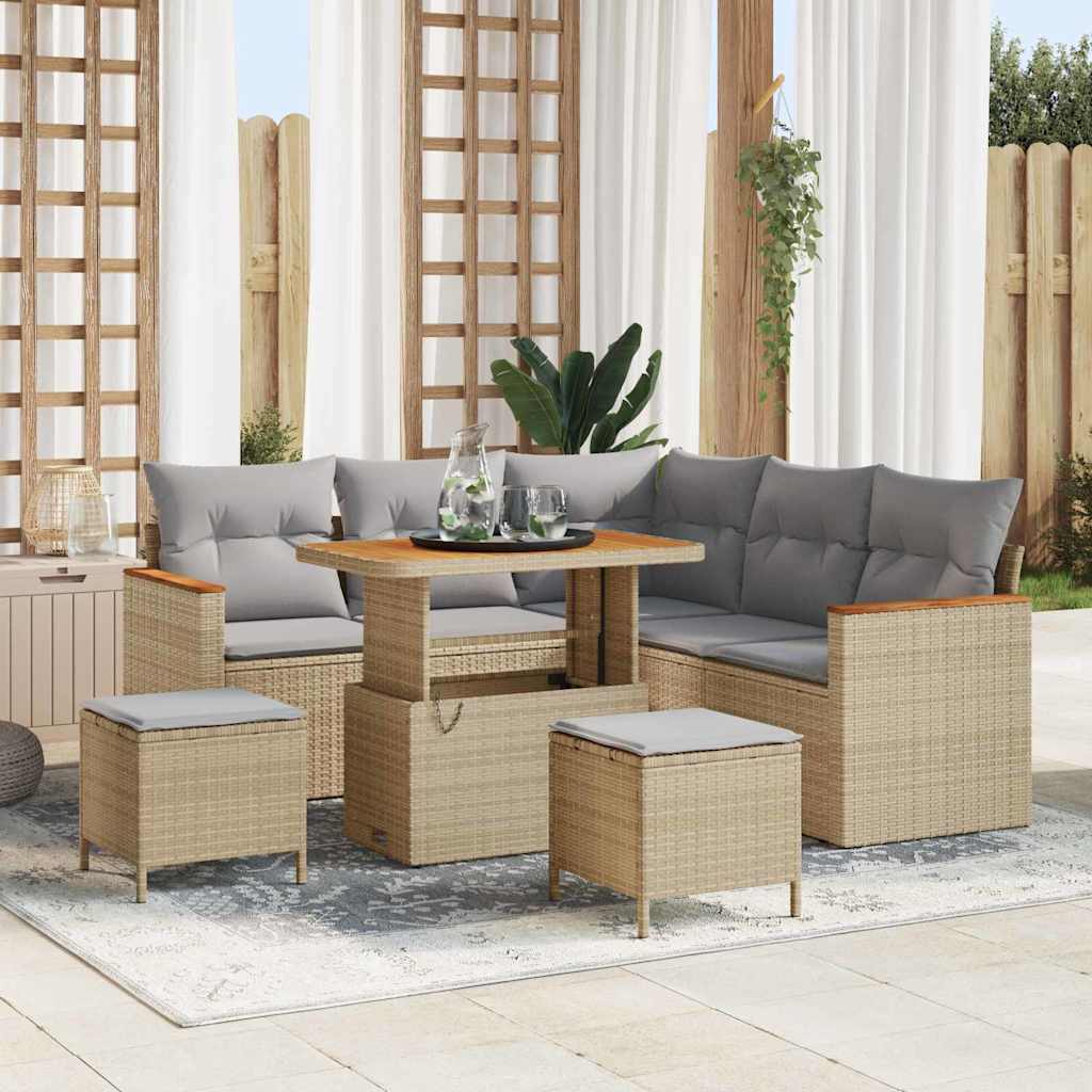 Havesofa Sæt 8 stk. 5-Antal sæder Beige Poly rattan