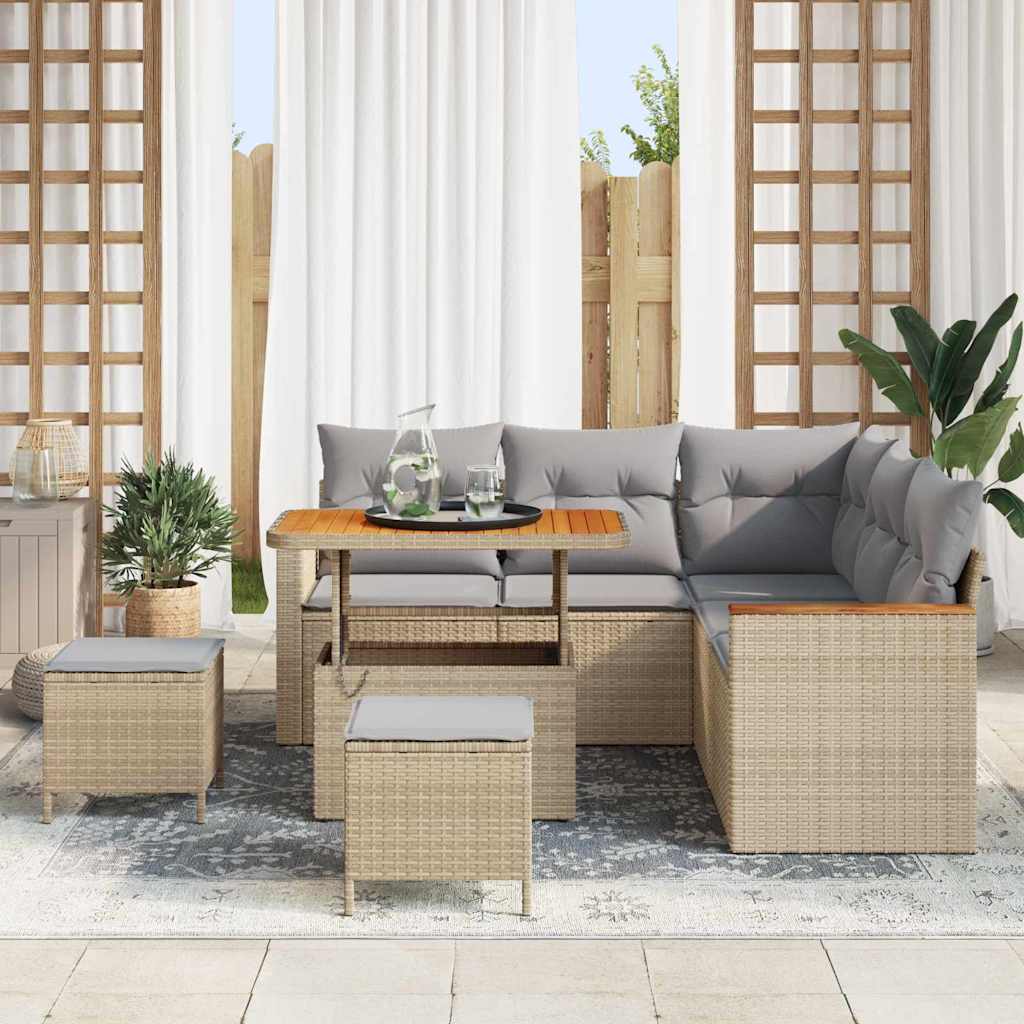 Havesofa Sæt 8 stk. 5-Antal sæder Beige Poly rattan
