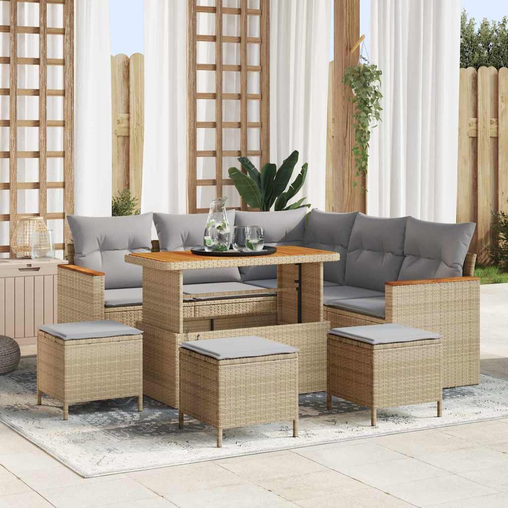 Havesofa Sæt med pude med opbevaring Beige Poly rattan