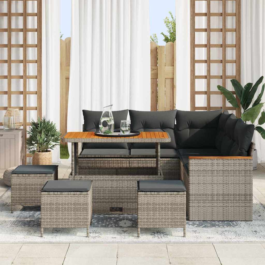 Havesofa Sæt med pude med opbevaring Grå Poly rattan