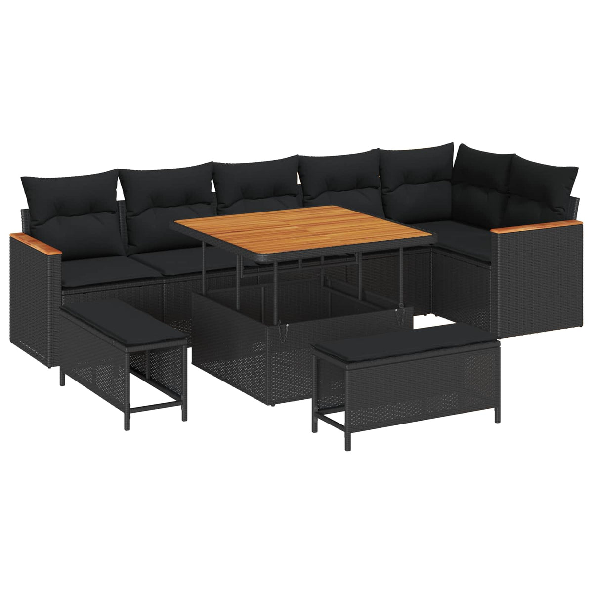 Havesofa Sæt 9 stk. 6-Antal sæder Sort Poly rattan