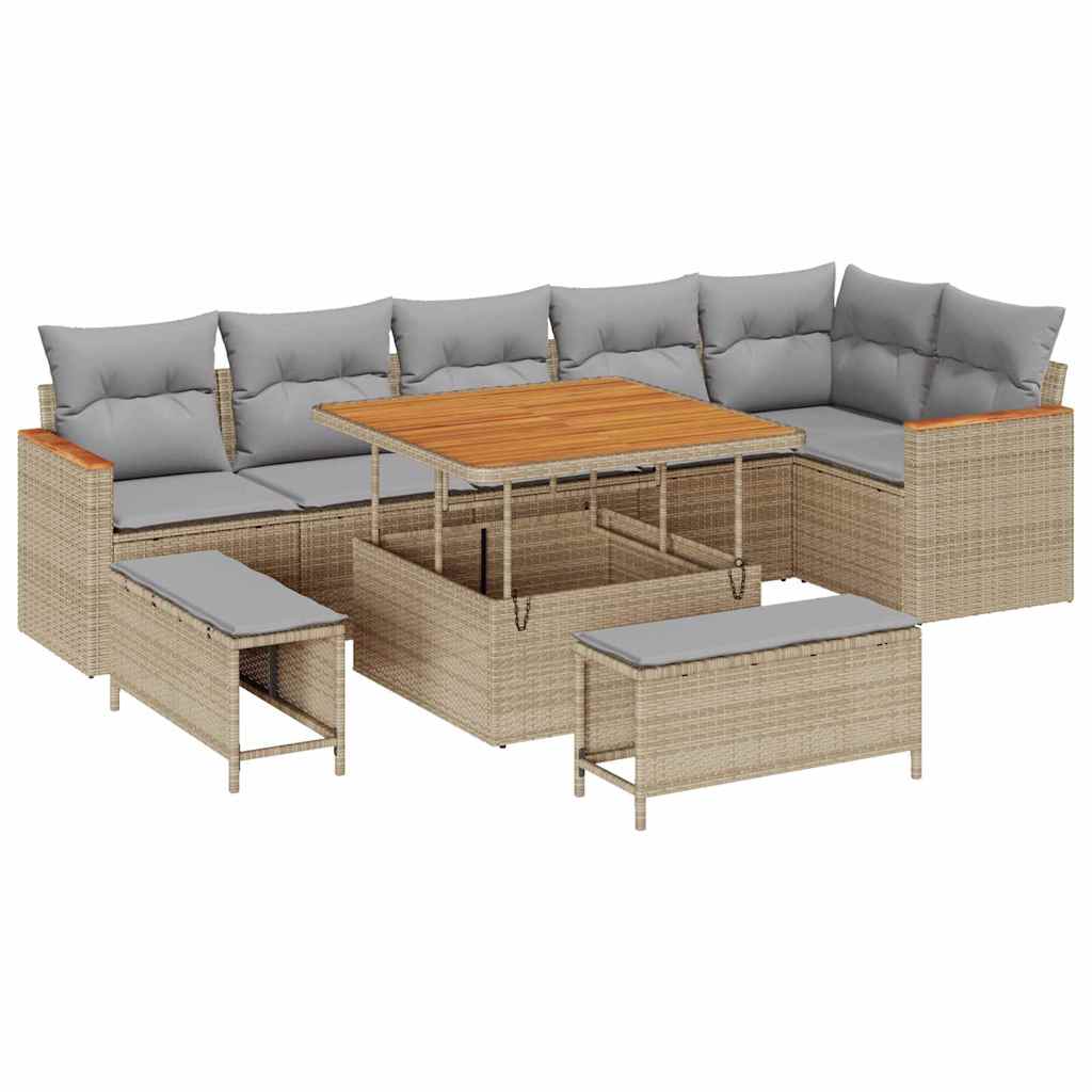 Havesofa Sæt 9 stk. 6-Antal sæder Beige Poly rattan