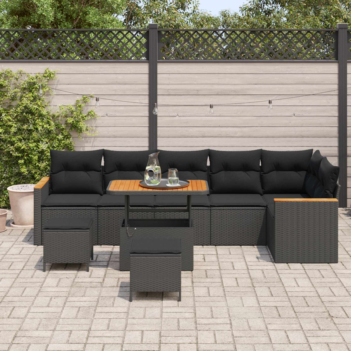 Havesofa Sæt med pude med opbevaring Sort Poly rattan