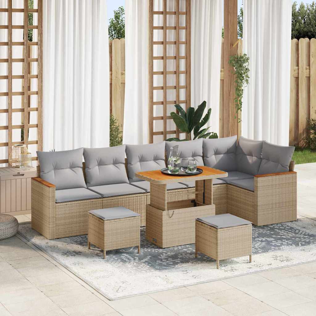 Havesofa Sæt med pude med opbevaring Beige Poly rattan