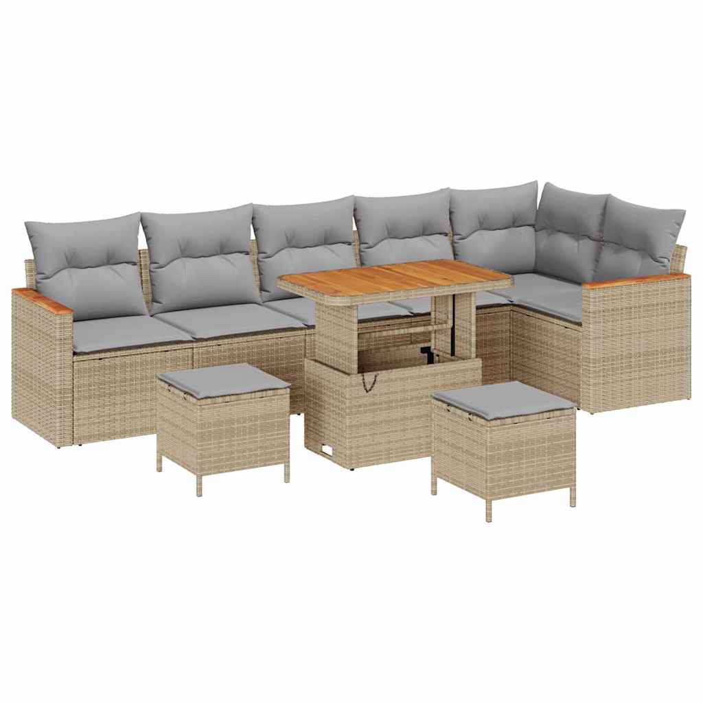 Havesofa Sæt med pude med opbevaring Beige Poly rattan
