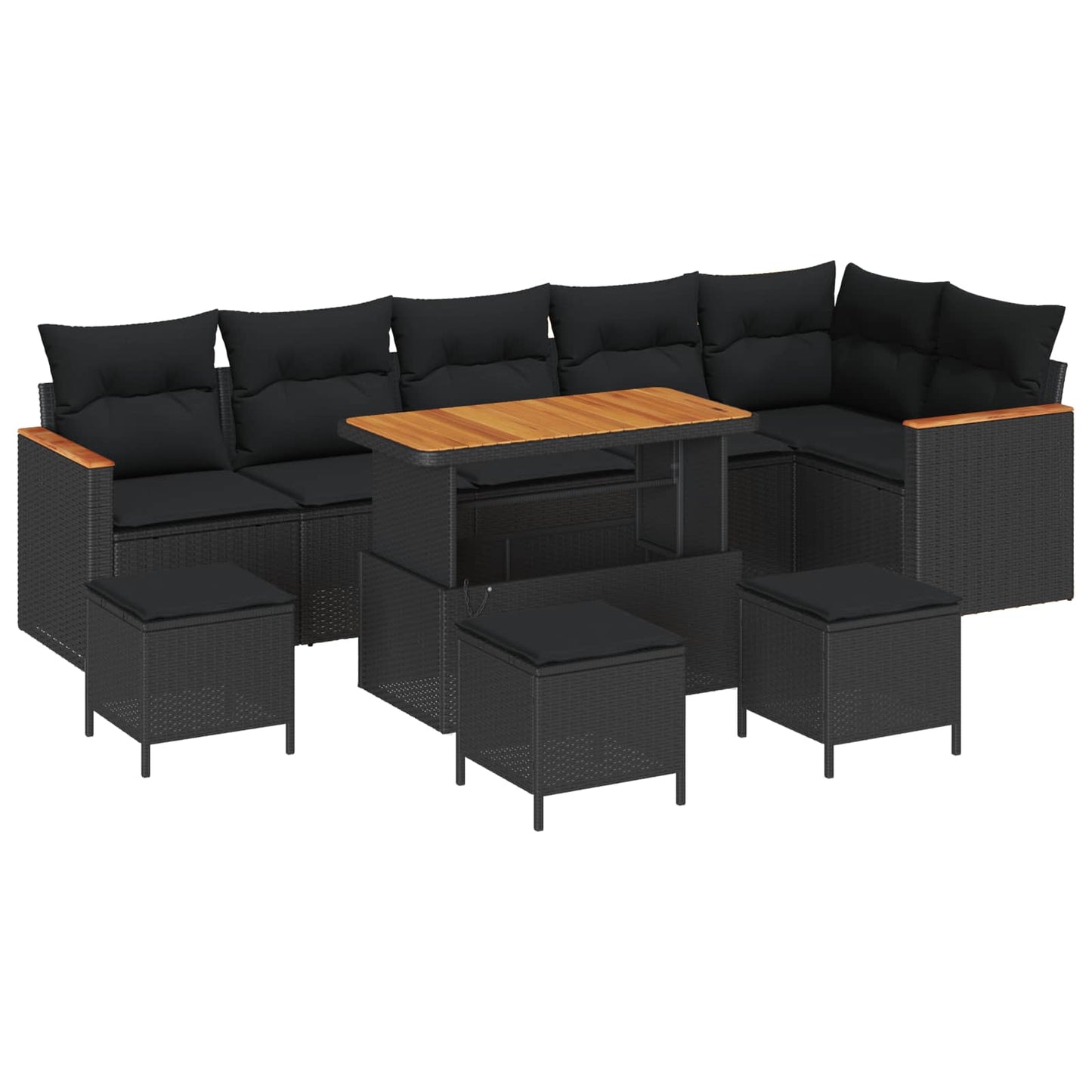Havesofa Sæt 10 stk. 6-Antal sæder Sort Poly rattan