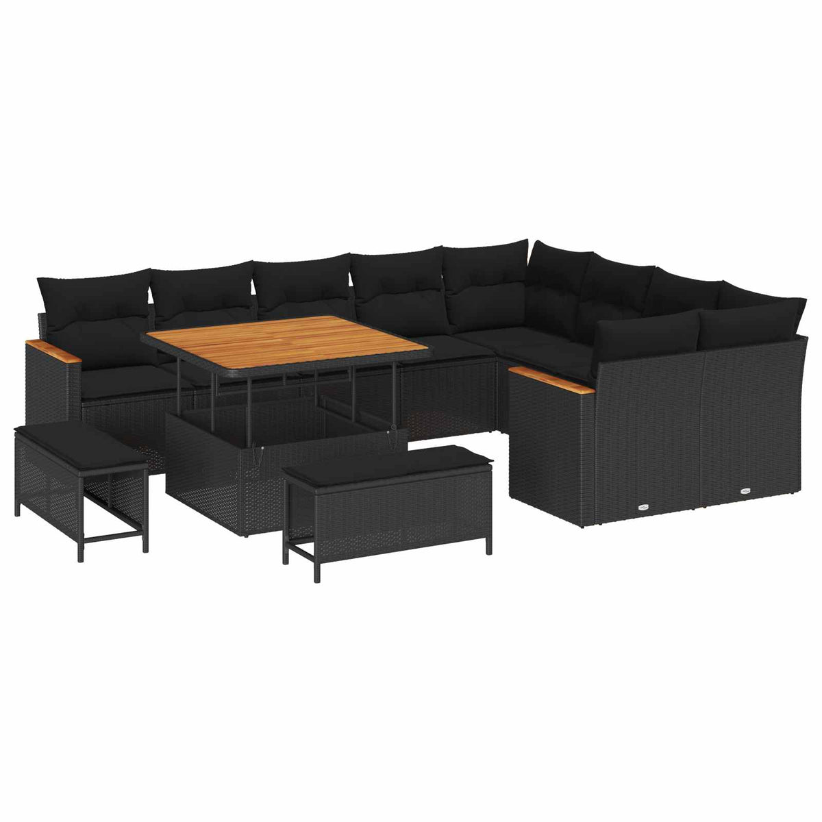Havesofa Sæt 12 stk. 9-Antal sæder Sort Poly Rattan