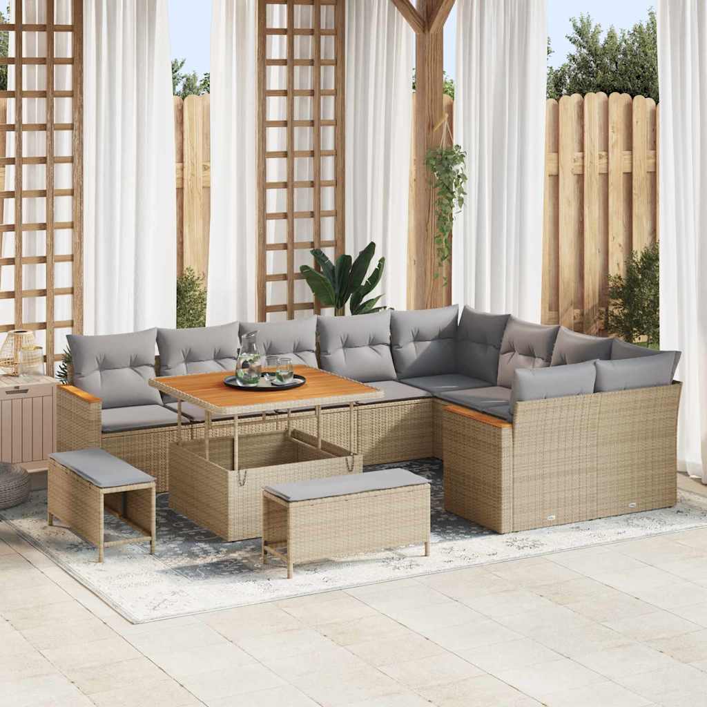 Havesofa Sæt 12 stk. 9-Antal sæder Beige Poly Rattan