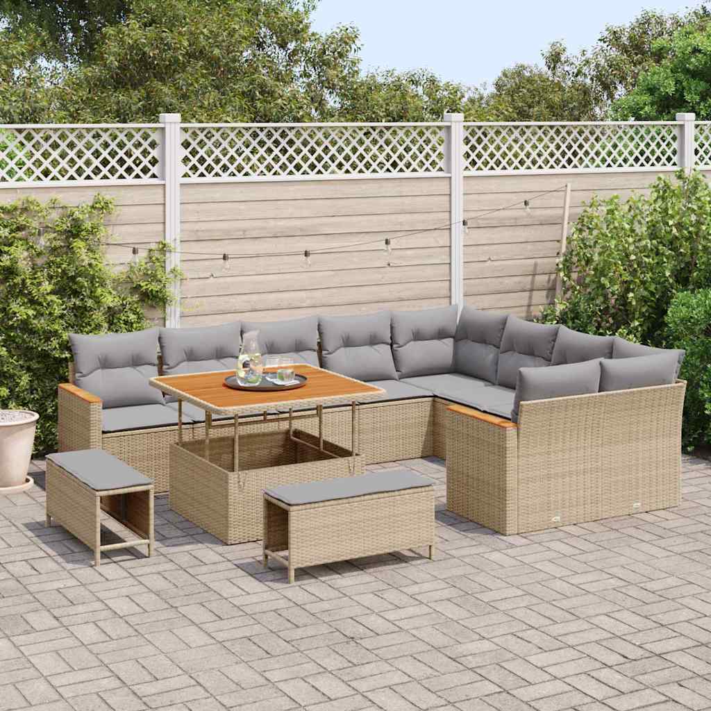 Havesofa Sæt 12 stk. 9-Antal sæder Beige Poly Rattan