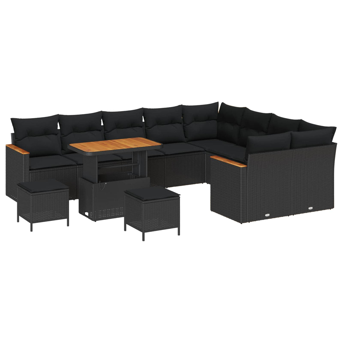 Havesofa Sæt 12 stk. 9-Antal sæder Sort Poly Rattan