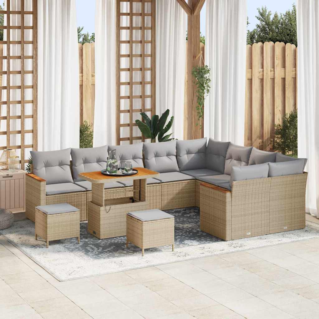 Havesofa Sæt 12 stk. 9-Antal sæder Beige Poly Rattan