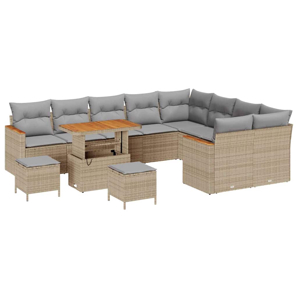 Havesofa Sæt 12 stk. 9-Antal sæder Beige Poly Rattan