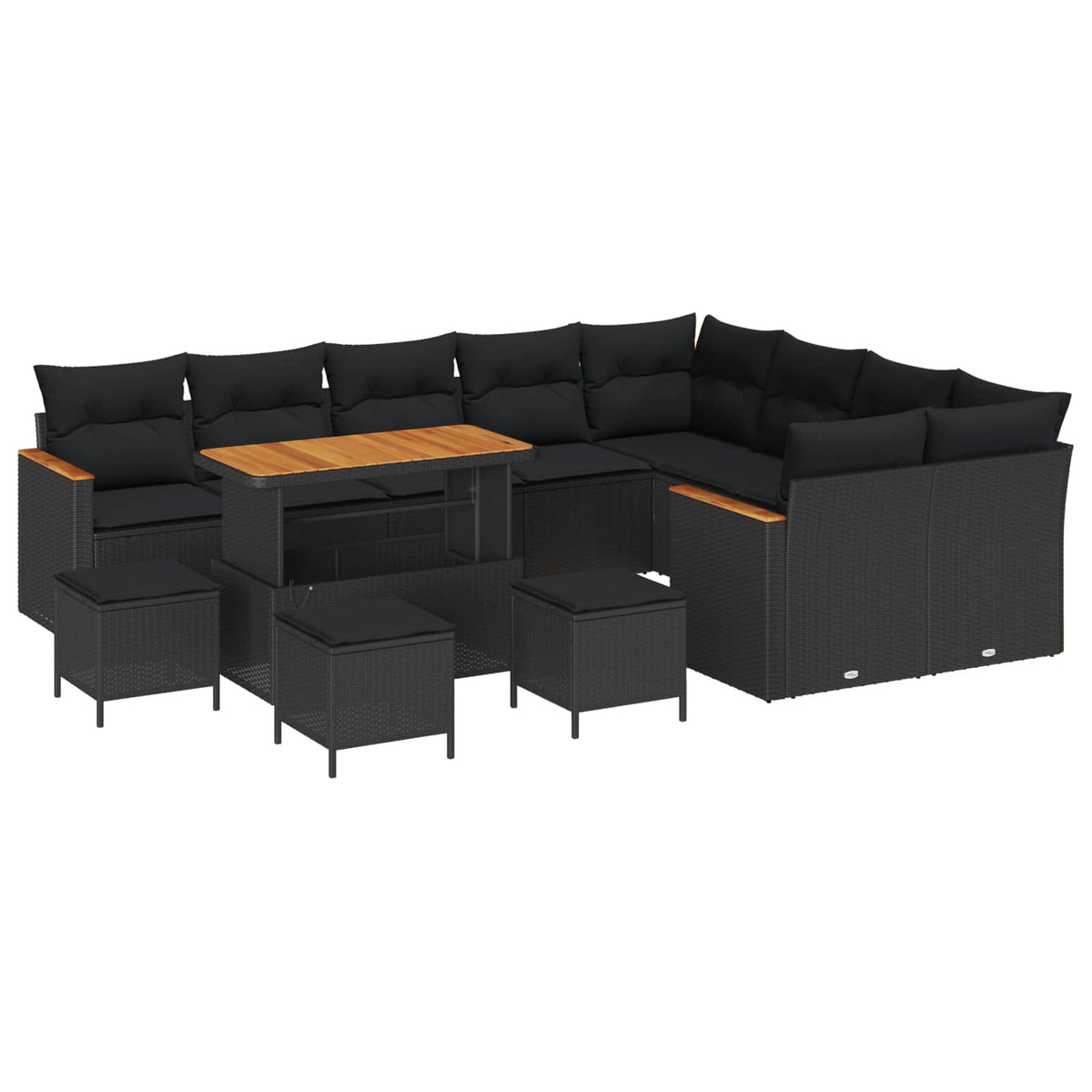 Havesofa Sæt 13 stk. 9-Antal sæder Sort Poly Rattan