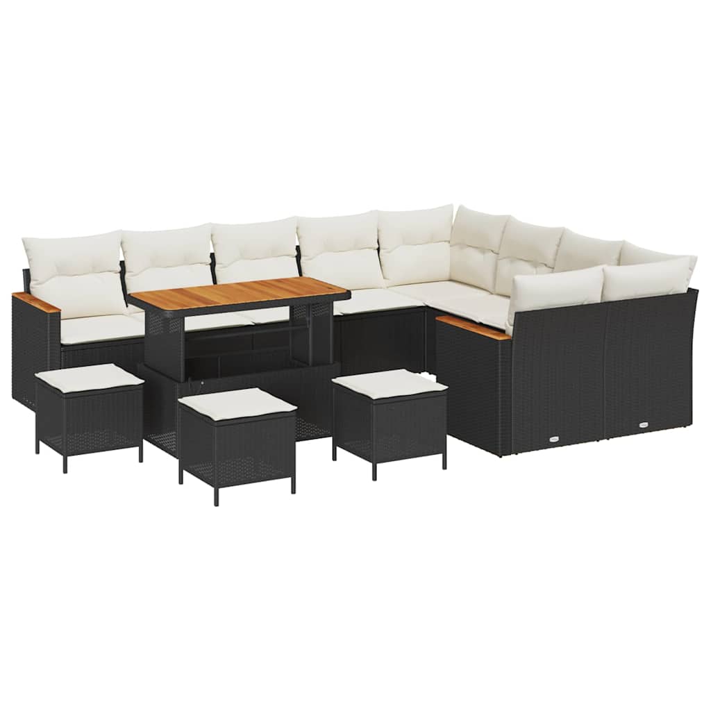 Havesofa Sæt 13 stk. 9-Antal sæder Sort Poly Rattan
