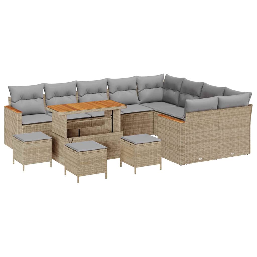 Havesofa Sæt 13 stk. 9-Antal sæder Beige Poly Rattan