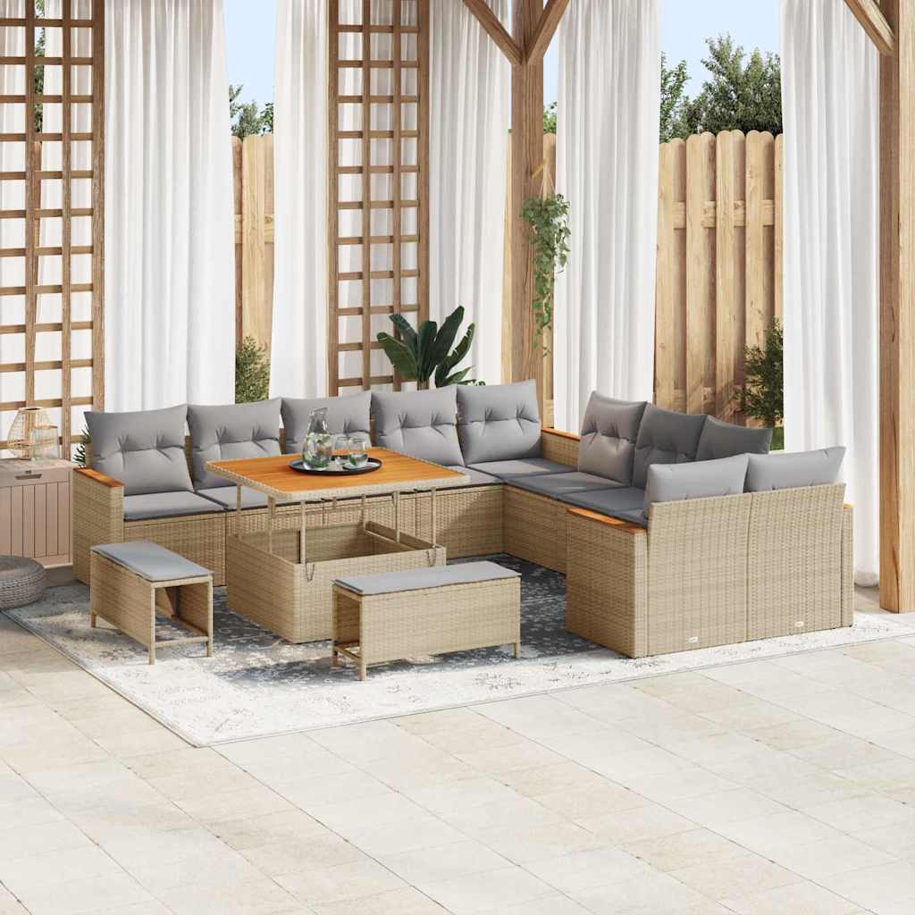 Havesofa Sæt 13 stk. 12-Antal sæder Beige polyrattan