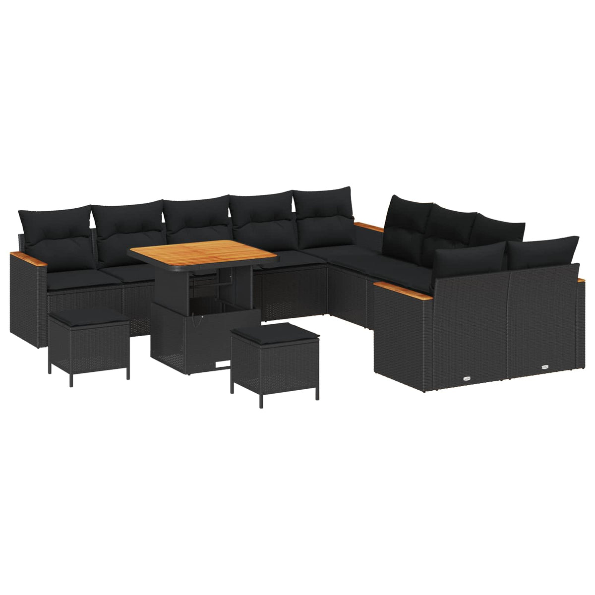 Havesofa Sæt 13 stk. 12-Antal sæder Sort polyrattan