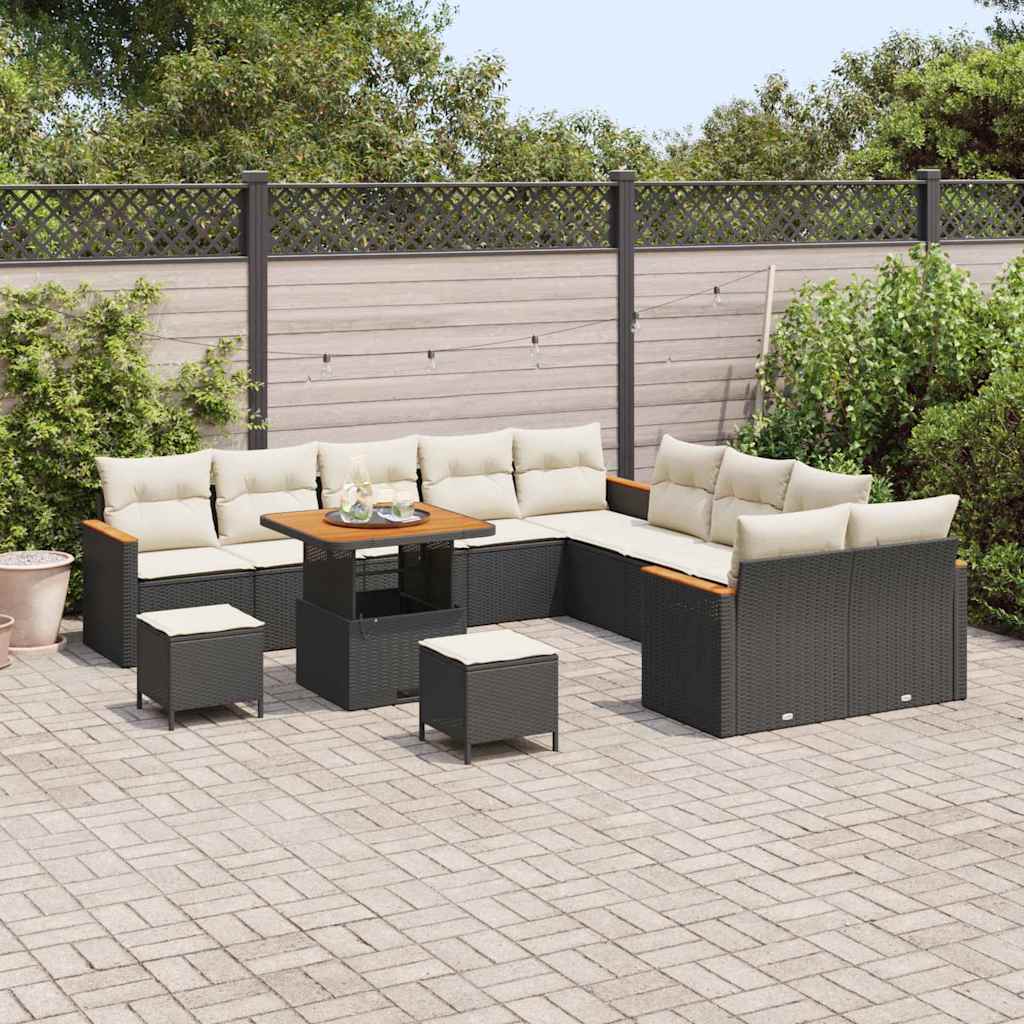 Havesofa Sæt 13 stk. 12-Antal sæder Sort polyrattan