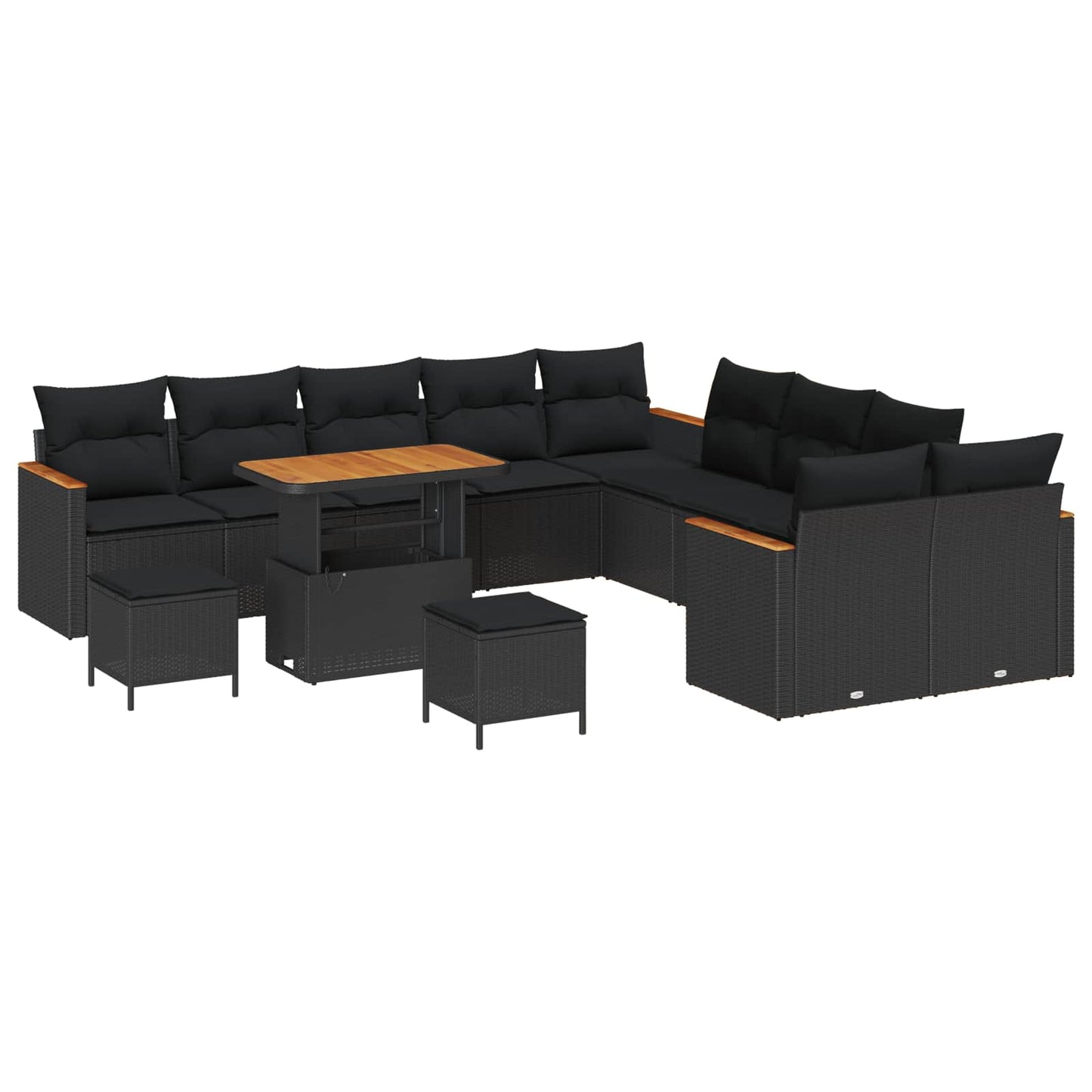 Havesofa Sæt 13 stk. 12-Antal sæder Sort polyrattan