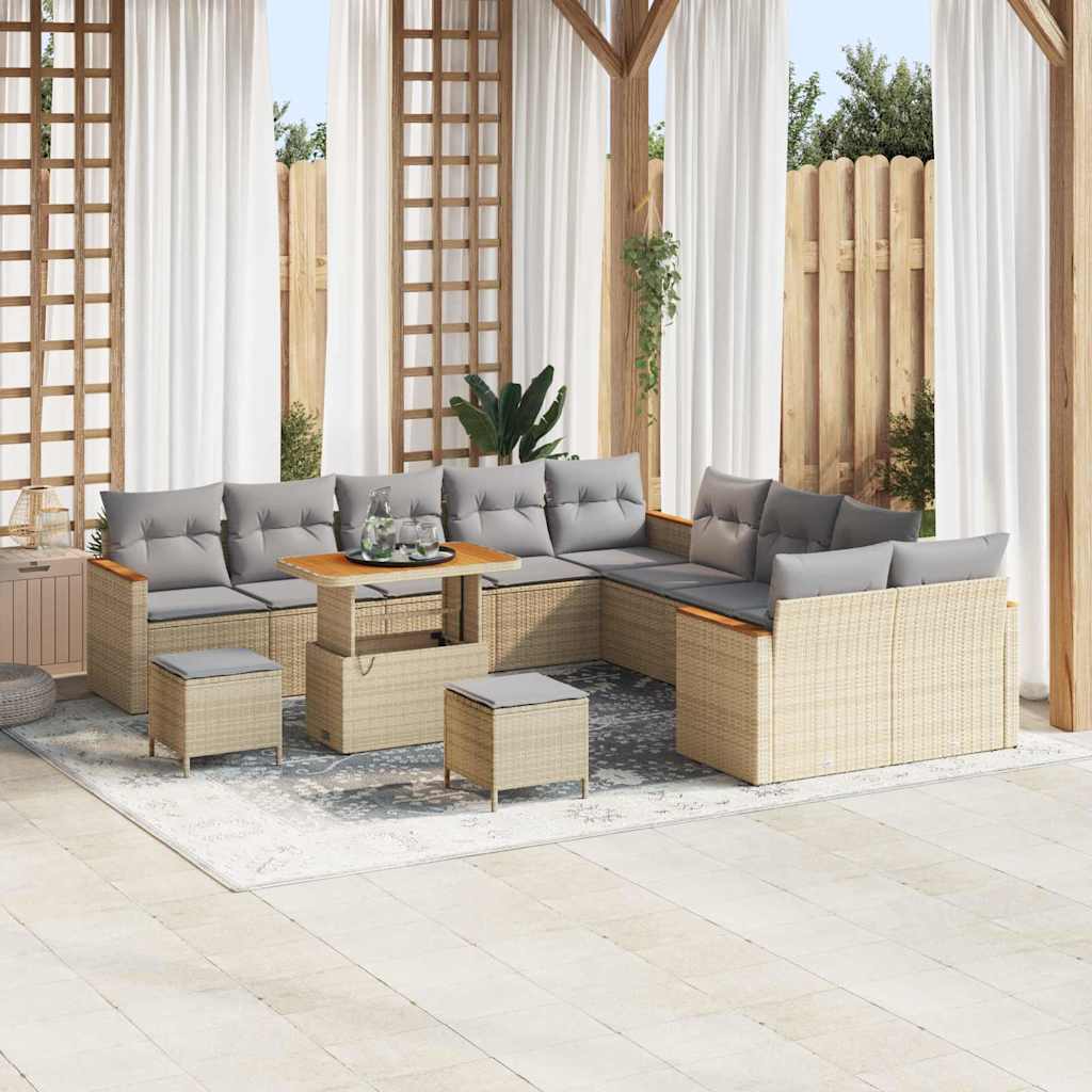 Havesofa Sæt 13 stk. 12-Antal sæder Beige polyrattan