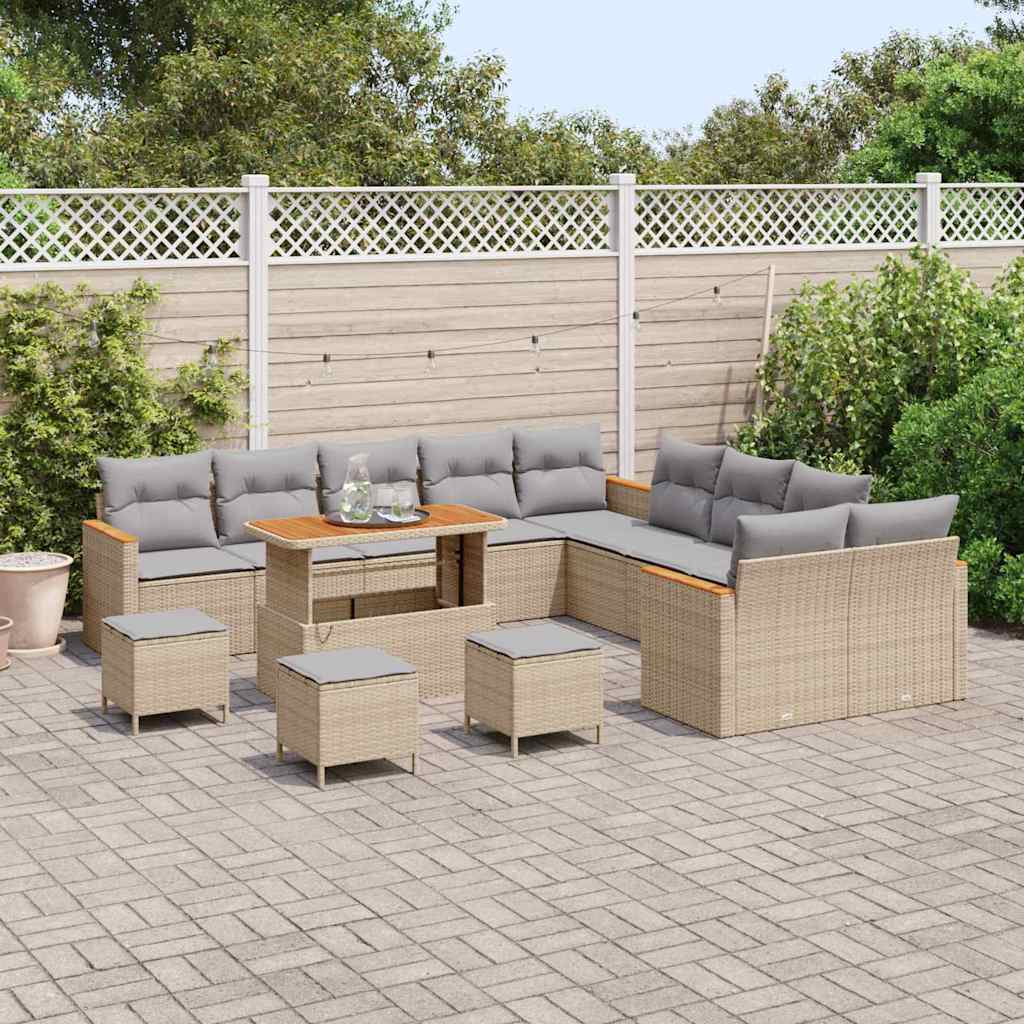 Havesofa Sæt 18 stk. 12-Antal sæder Beige og lys grå polyrattan