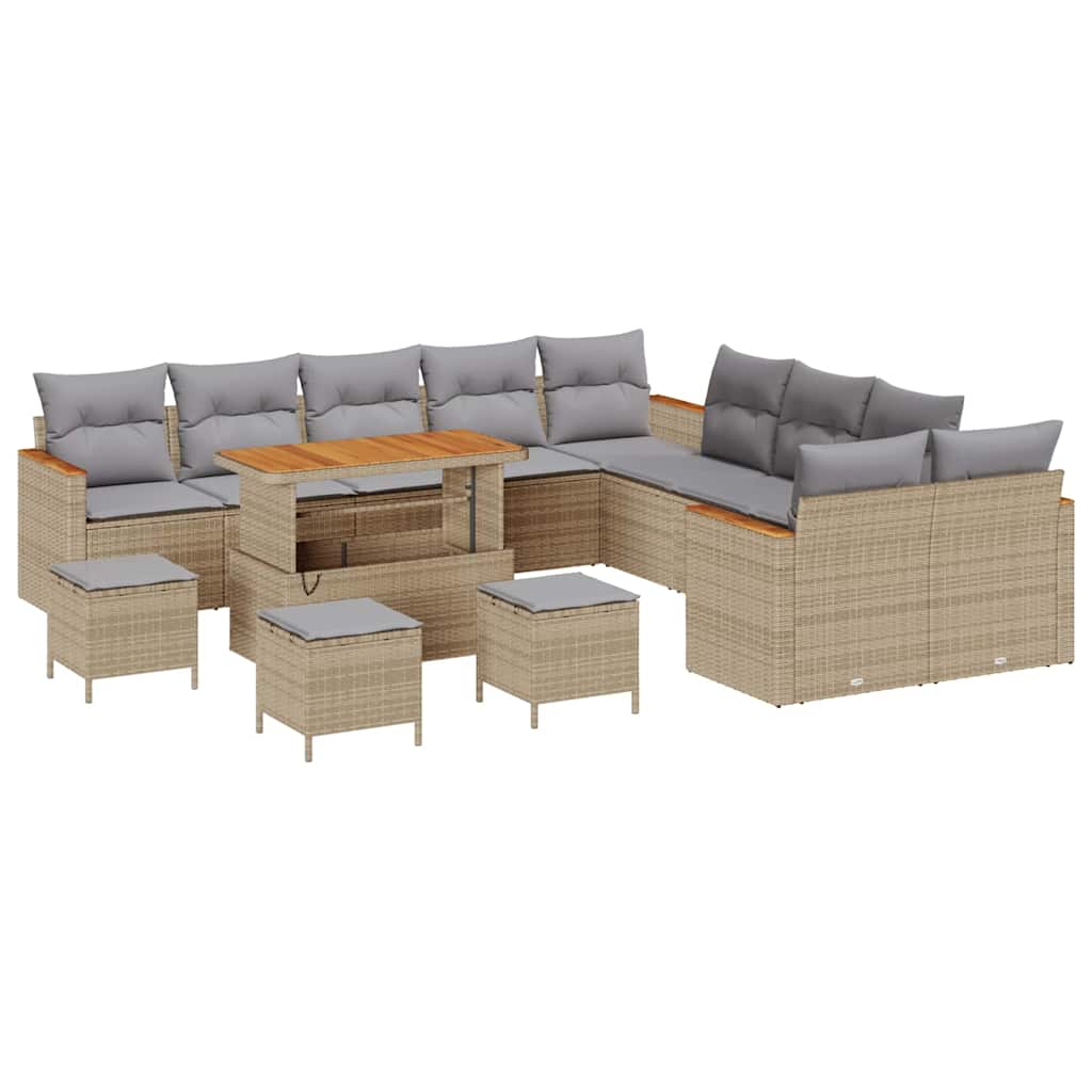 Havesofa Sæt 18 stk. 12-Antal sæder Beige og lys grå polyrattan