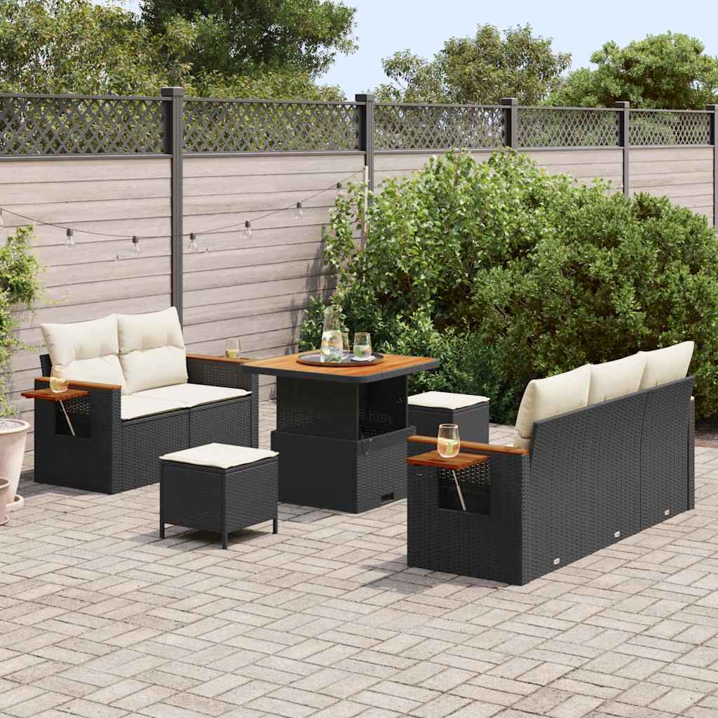 Havesofa Sæt 10 stk. 7-Antal sæder Sort og Cream polyrattan