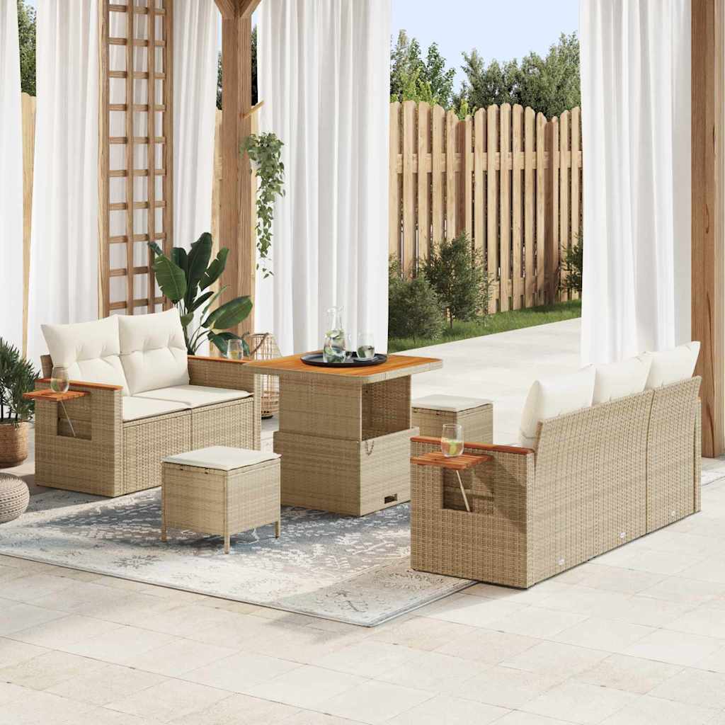 Havesofa Sæt 10 stk. 7-Antal sæder Beige og creme polyrattan