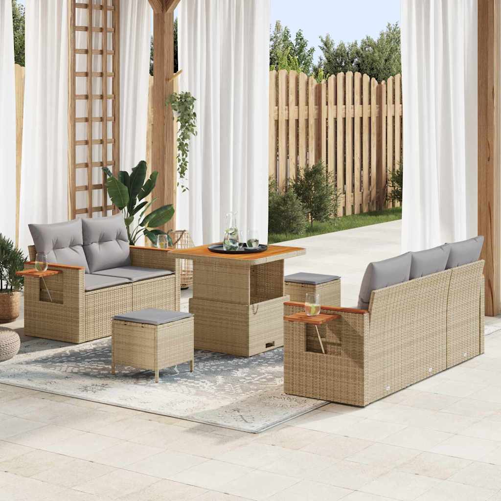 Havesofa Sæt 10 stk. 7-Antal sæder Beige og lys grå polyrattan