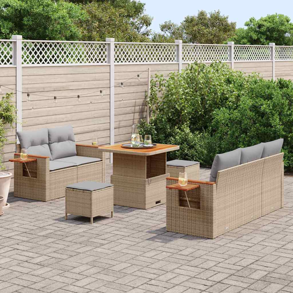 Havesofa Sæt 10 stk. 7-Antal sæder Beige og lys grå polyrattan