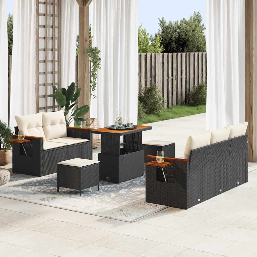 Havesofa Sæt 10 stk. 7-Antal sæder Sort og Cream polyrattan