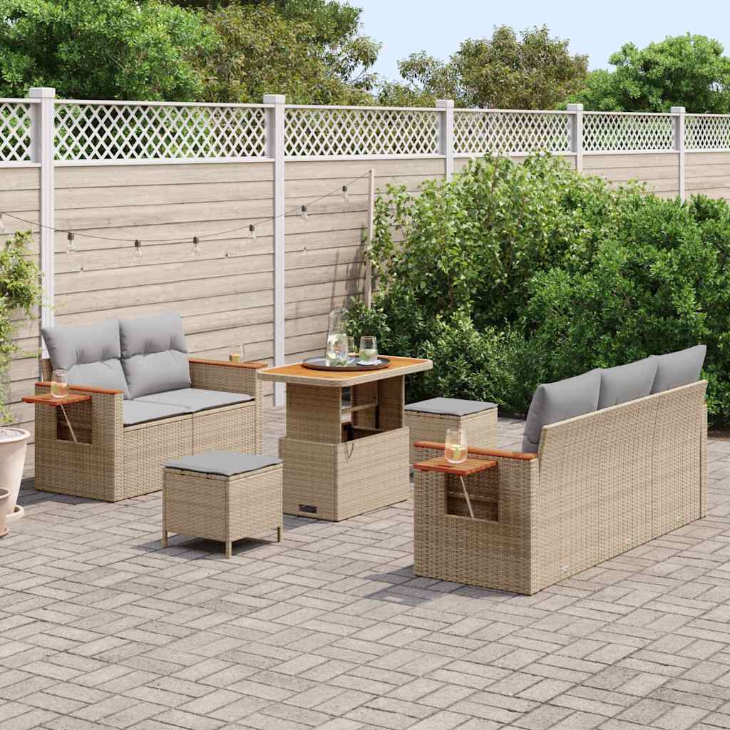 Havesofa Sæt 10 stk. 7-Antal sæder Beige og lys grå polyrattan