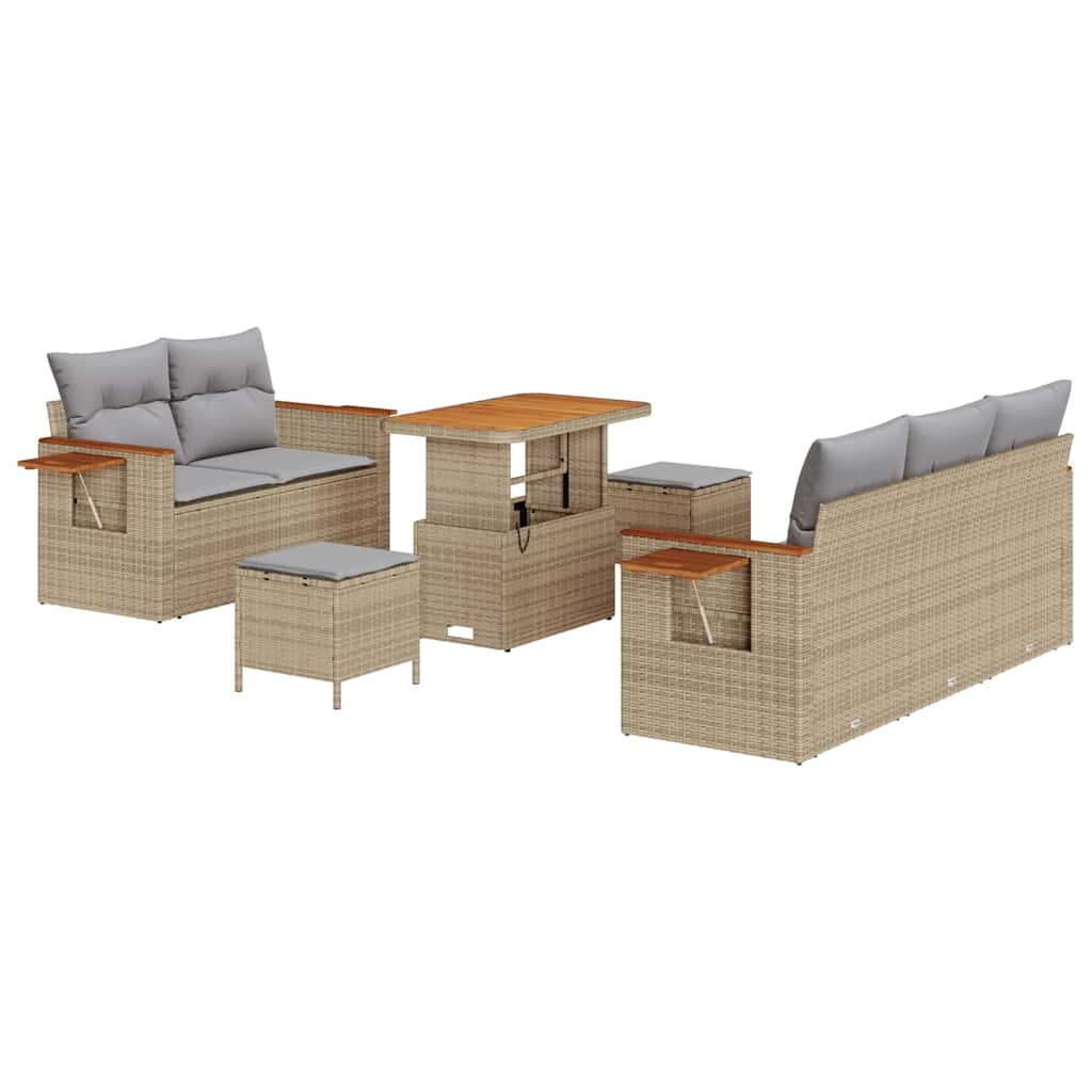 Havesofa Sæt 10 stk. 7-Antal sæder Beige og lys grå polyrattan