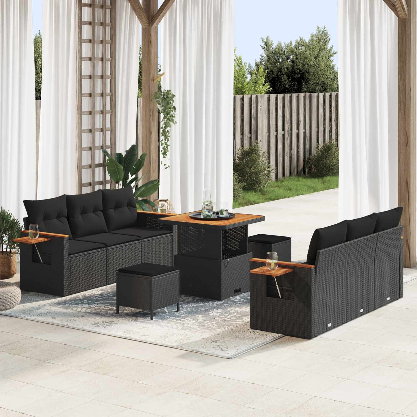 Havesofa Sæt 11 stk. 8-Antal sæder Sort polyrattan