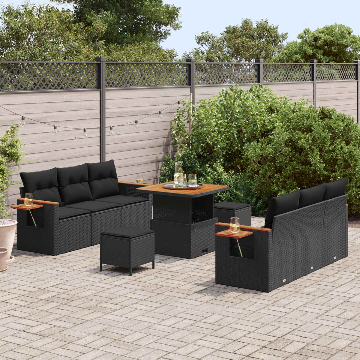Havesofa Sæt 11 stk. 8-Antal sæder Sort polyrattan