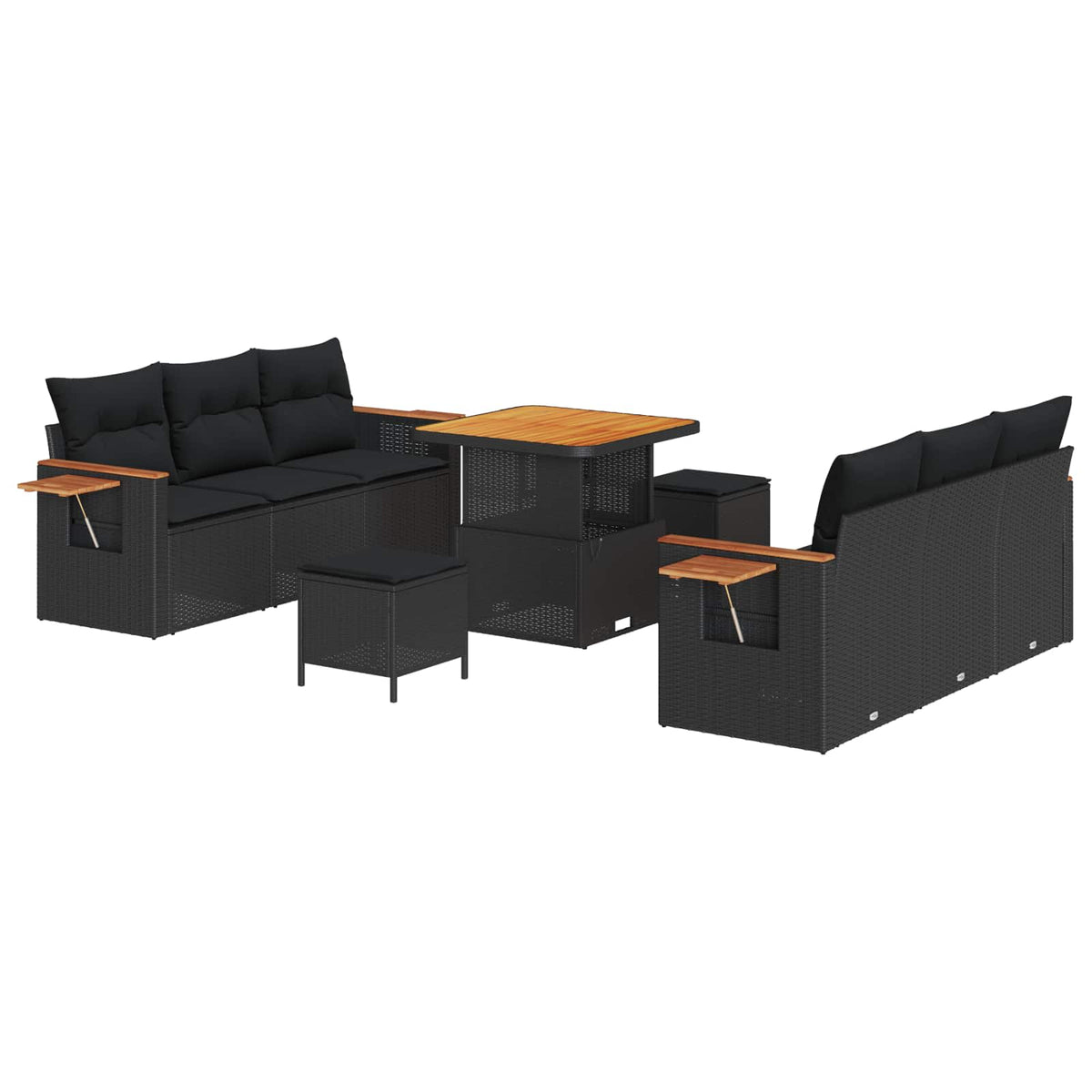 Havesofa Sæt 11 stk. 8-Antal sæder Sort polyrattan