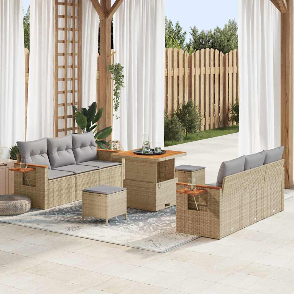 Havesofa Sæt 11 stk. 8-Antal sæder Beige og lys grå polyrattan
