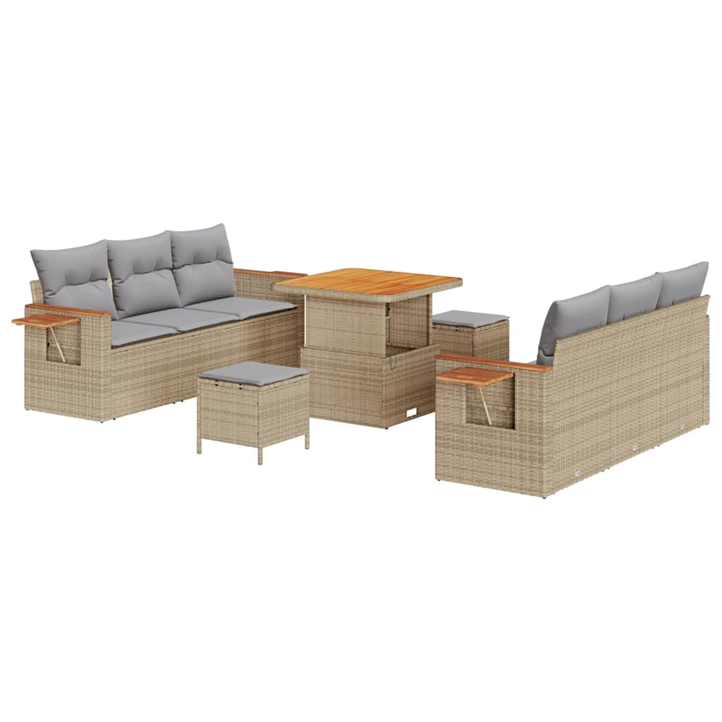 Havesofa Sæt 11 stk. 8-Antal sæder Beige og lys grå polyrattan