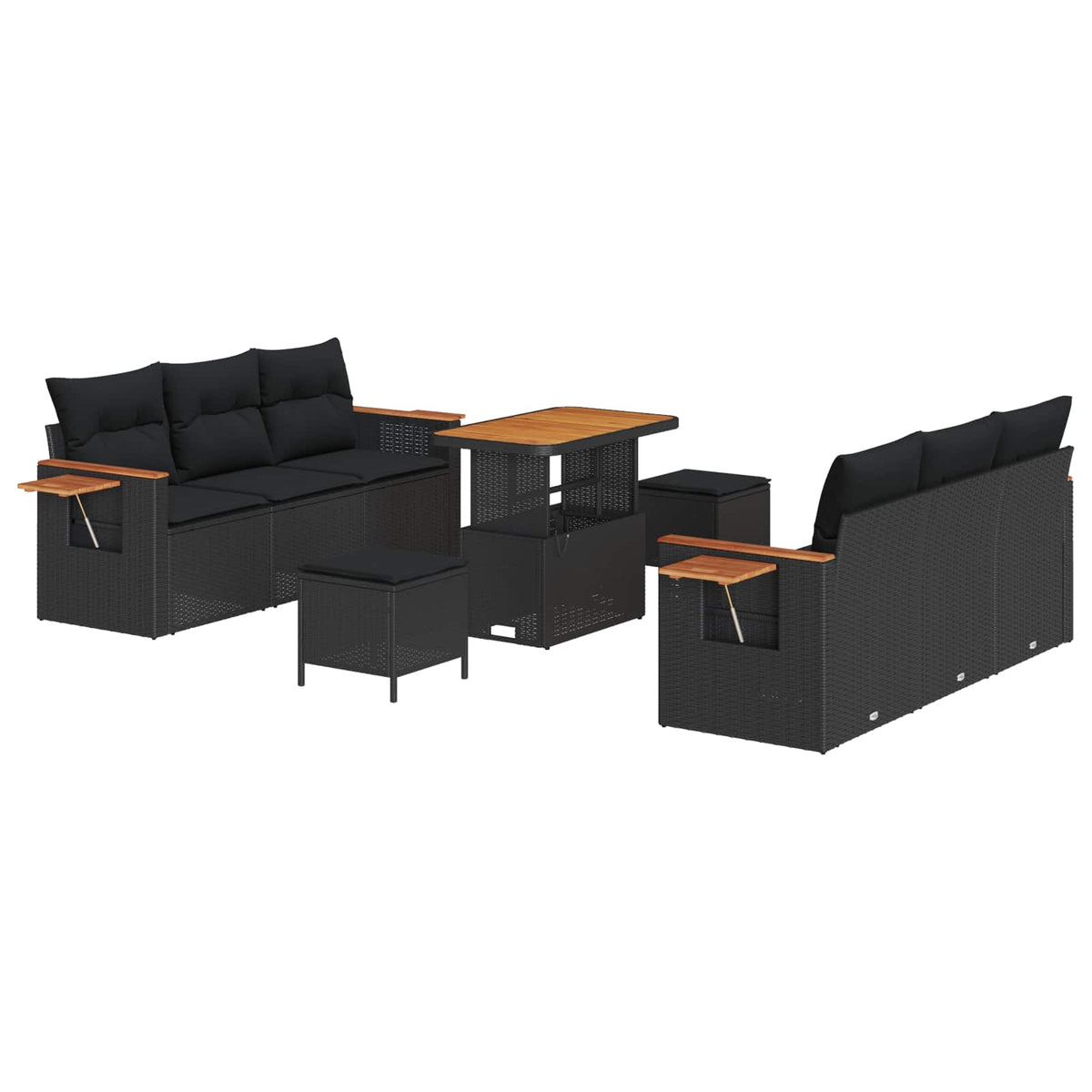 Havesofa Sæt 11 stk. 8-Antal sæder Sort polyrattan
