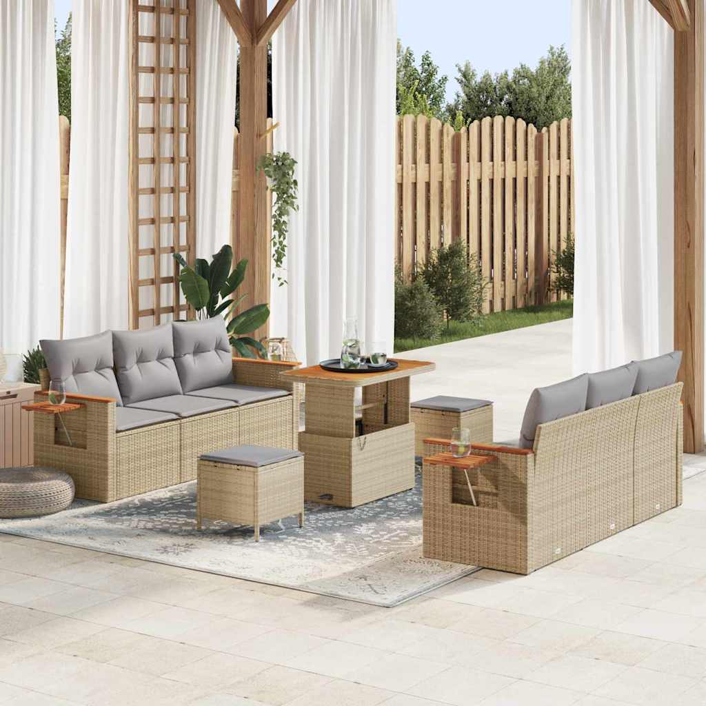 Havesofa Sæt 11 stk. 8-Antal sæder Beige og lys grå polyrattan