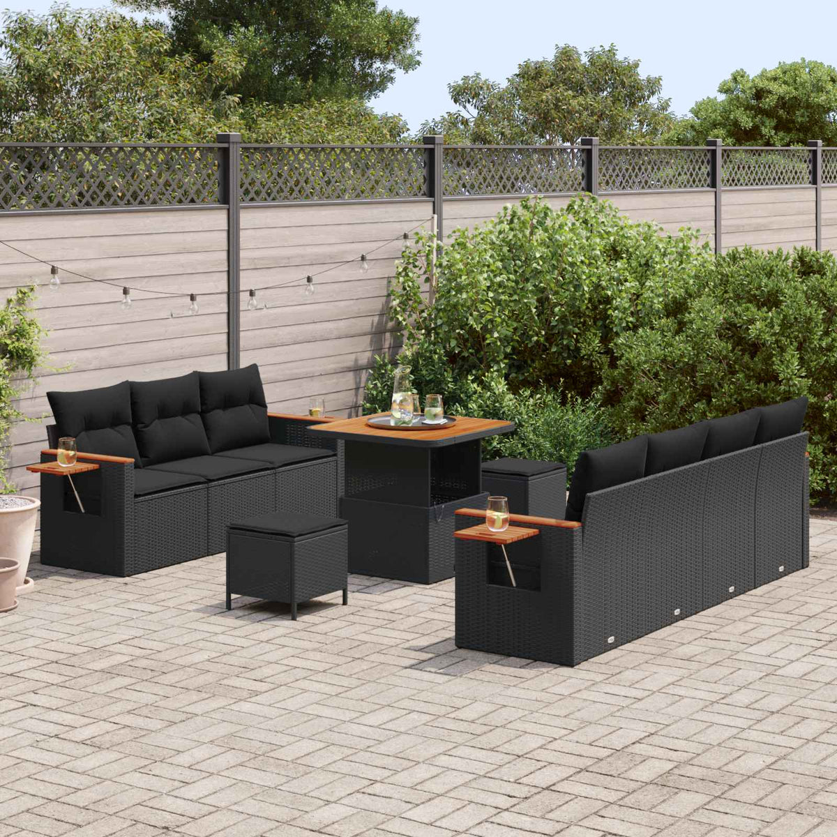 Havesofa Sæt 13 stk. 9-Antal sæder Sort polyrattan