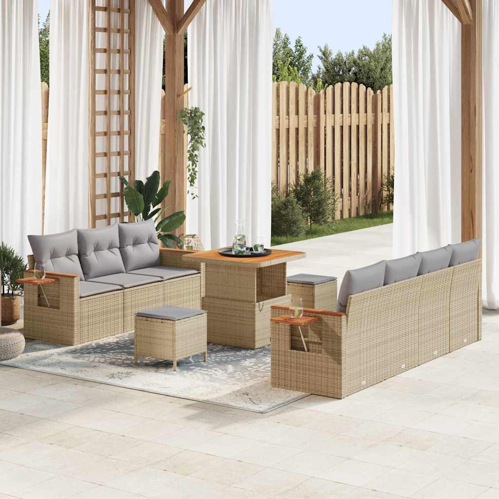 Havesofa Sæt 13 stk. 9-Antal sæder Beige og lys grå polyrattan