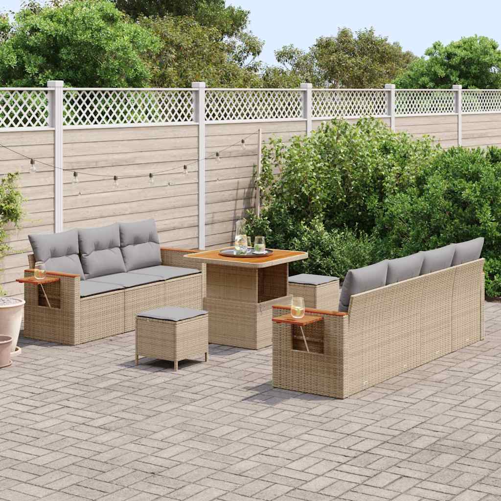 Havesofa Sæt 13 stk. 9-Antal sæder Beige og lys grå polyrattan