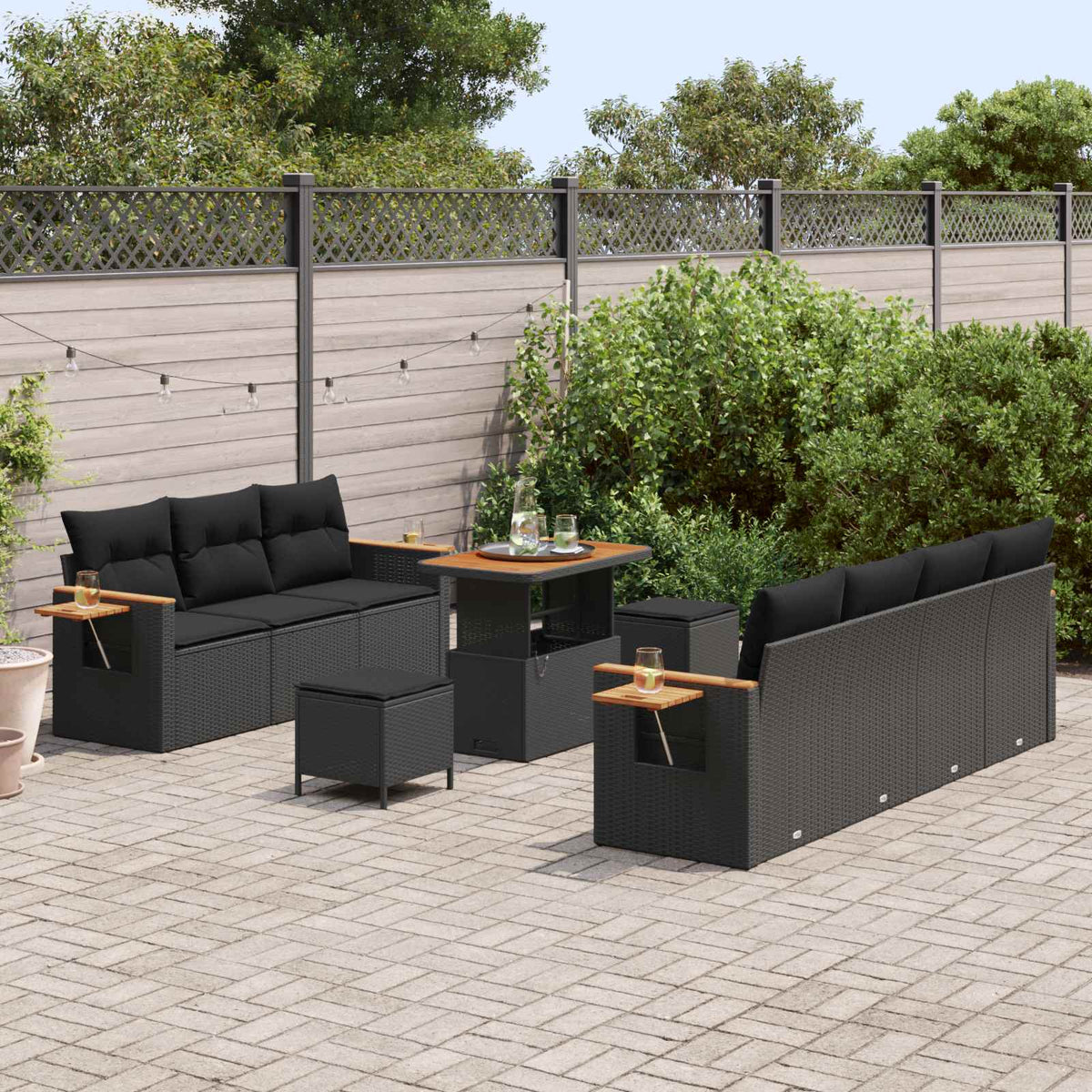 Havesofa Sæt 13 stk. 9-Antal sæder Sort polyrattan