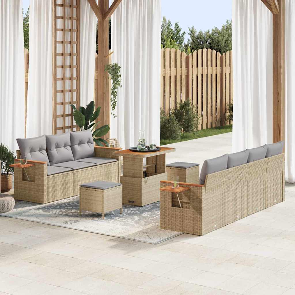 Havesofa Sæt 13 stk. 9-Antal sæder Beige og lys grå polyrattan